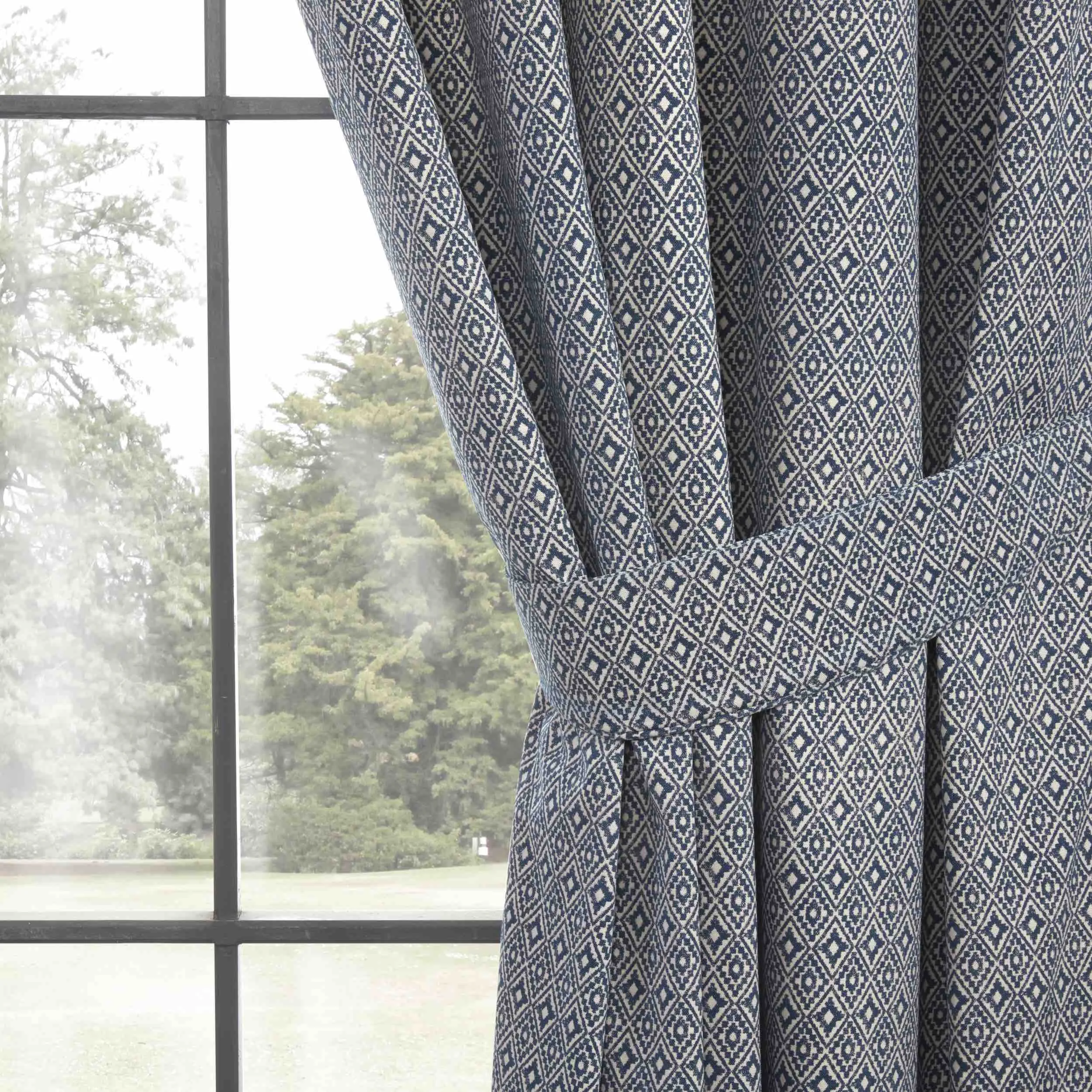 Sundour Aztec 3" Pencil Pleat Curtains - Navy