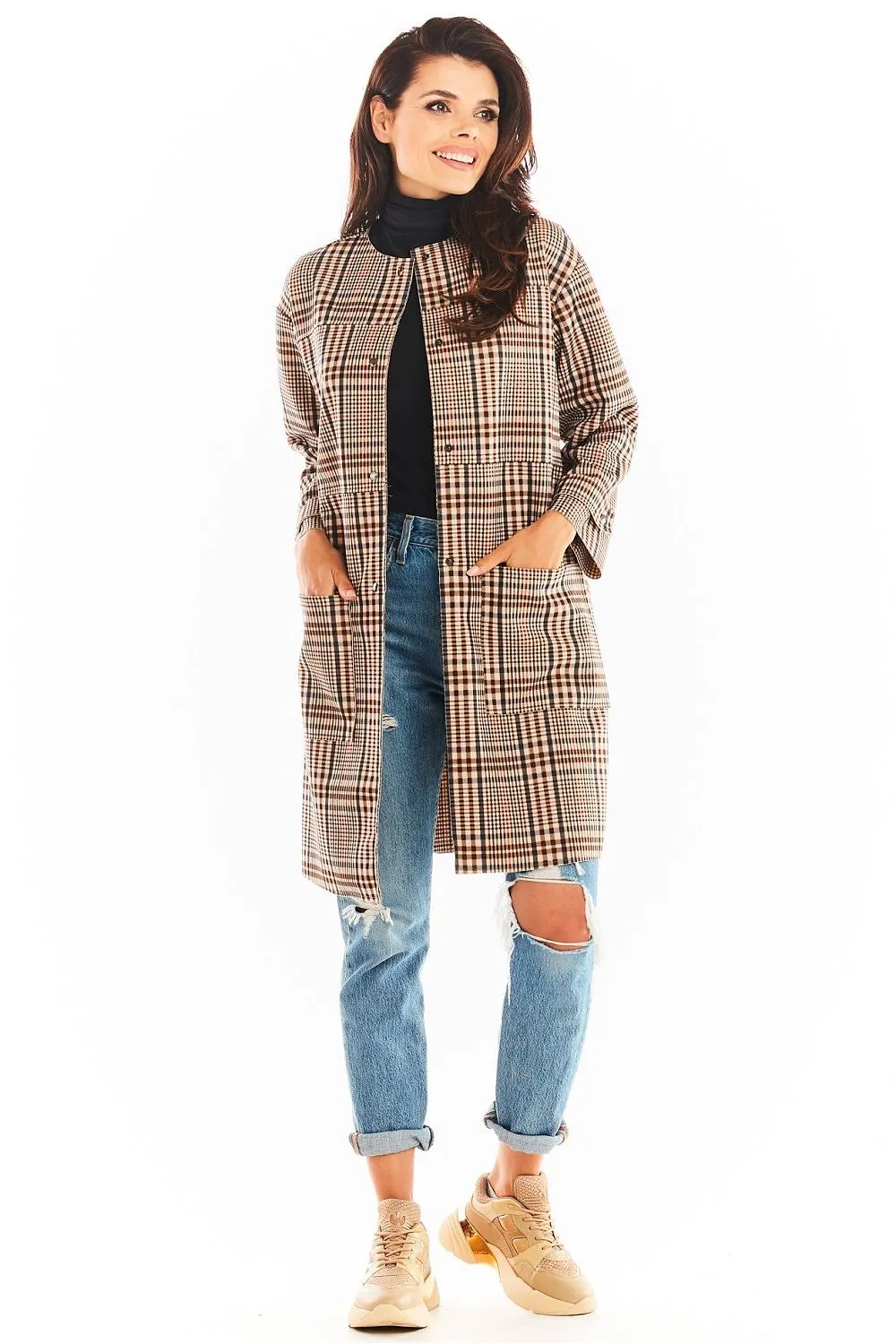 Tailored Check Coat with Pockets