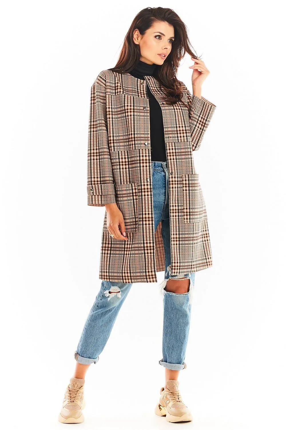 Tailored Check Coat with Pockets