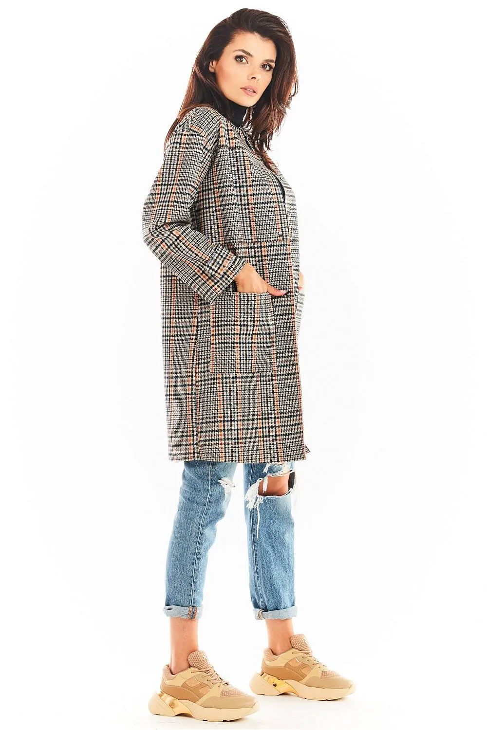Tailored Check Coat with Pockets