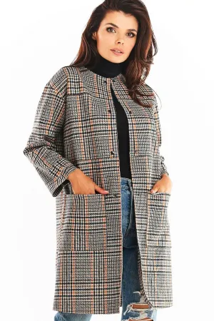Tailored Check Coat with Pockets