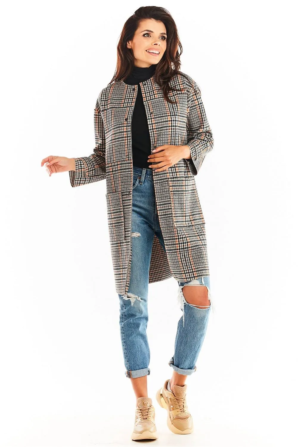Tailored Check Coat with Pockets