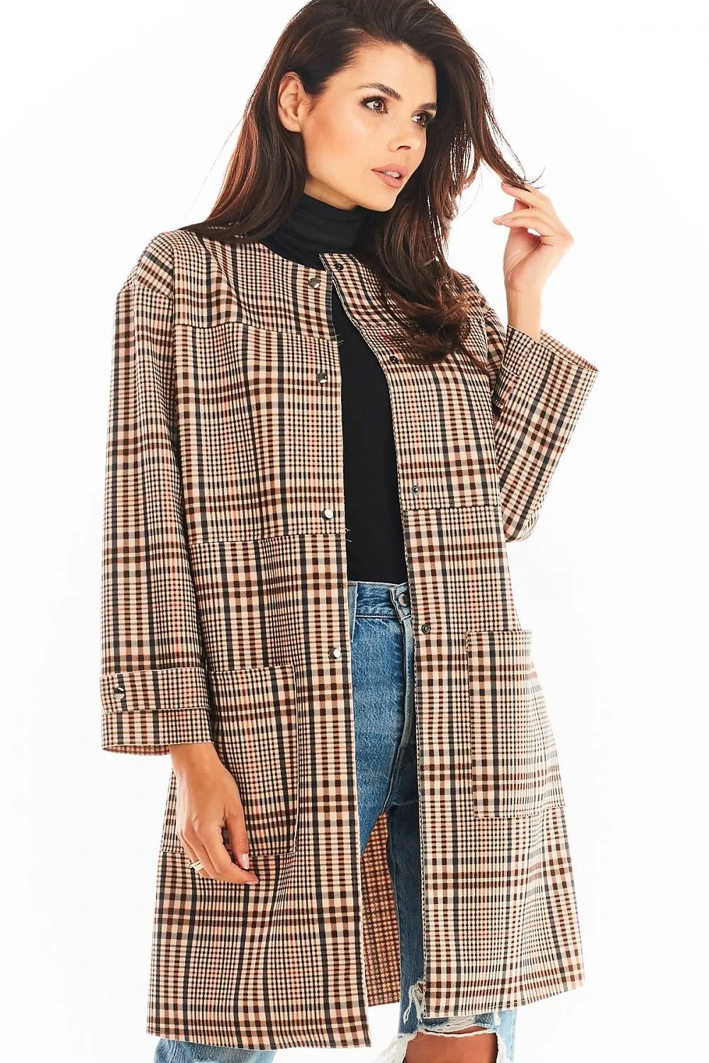 Tailored Check Coat with Pockets