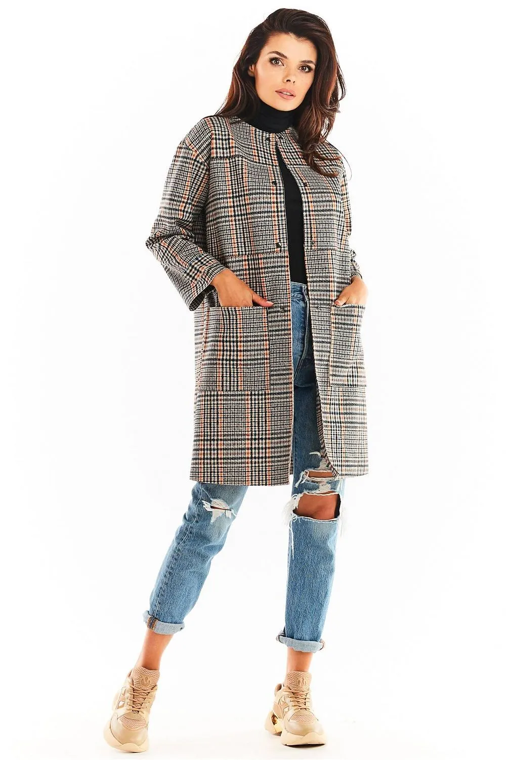 Tailored Check Coat with Pockets