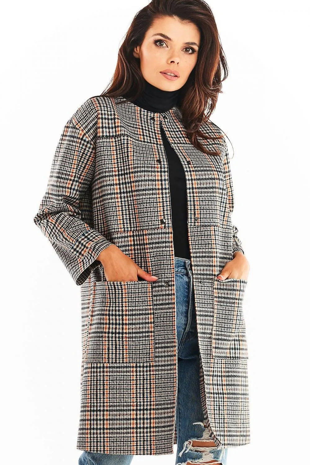 Tailored Check Coat with Pockets