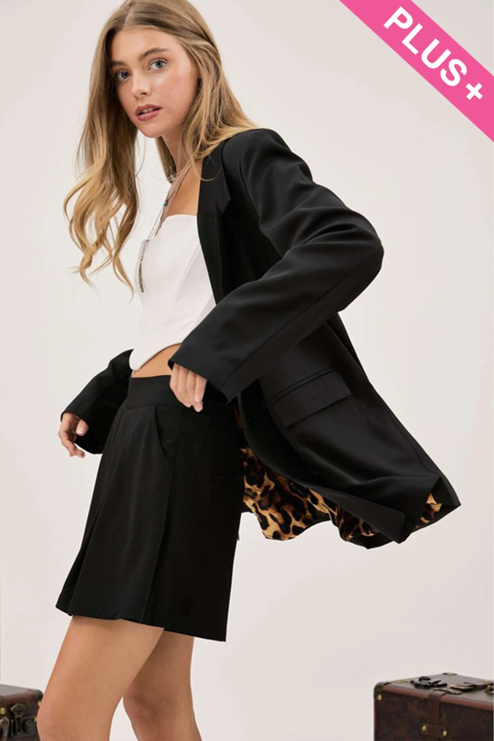 Tailored Leopard Lined Blazer PLUS