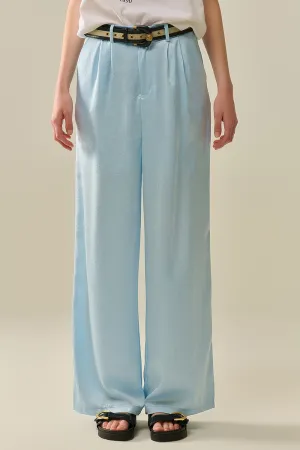 Tailored satin Pants With Wide Leg in Baby Blue
