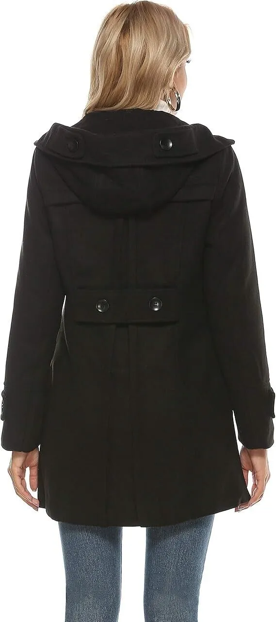 Tanming Women's Warm Double Breasted Wool Pea Coat Trench Coat Jacket- Hood, XXL