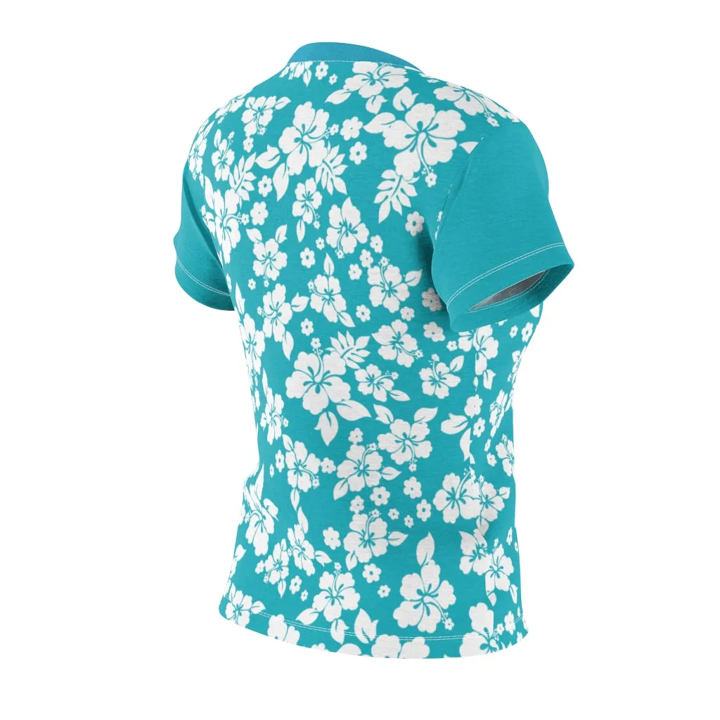 Teal and White Hibiscus Hawaiian Pattern Women's Tee