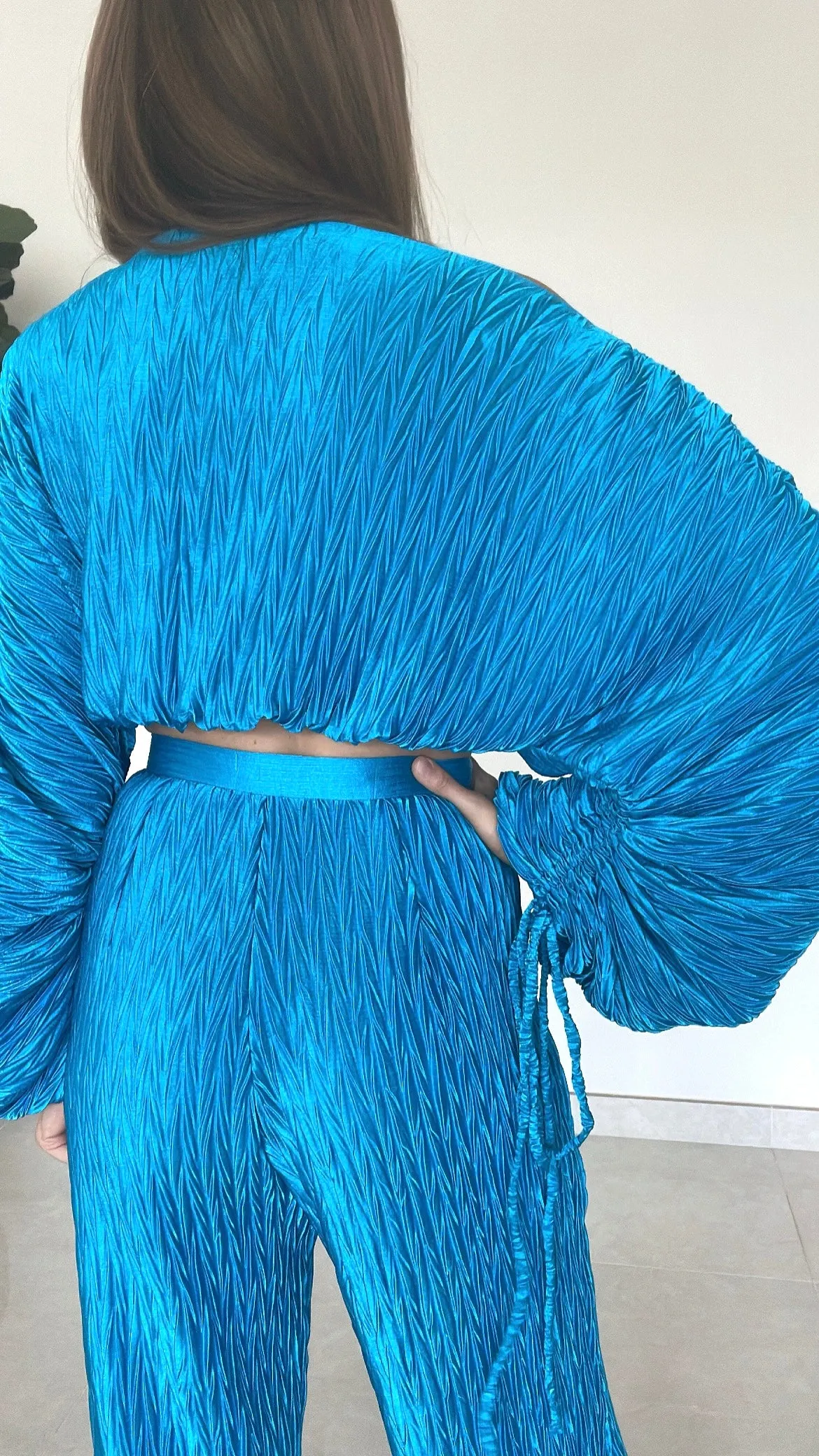 Teal pleated pants