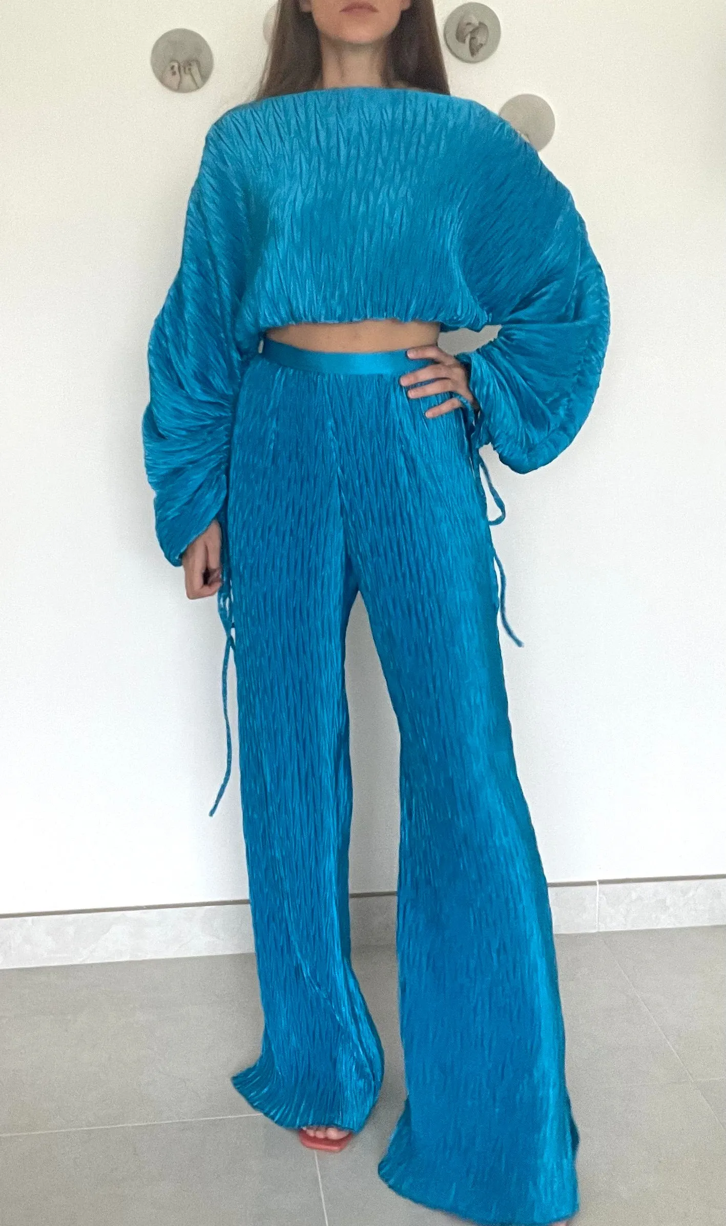 Teal pleated pants