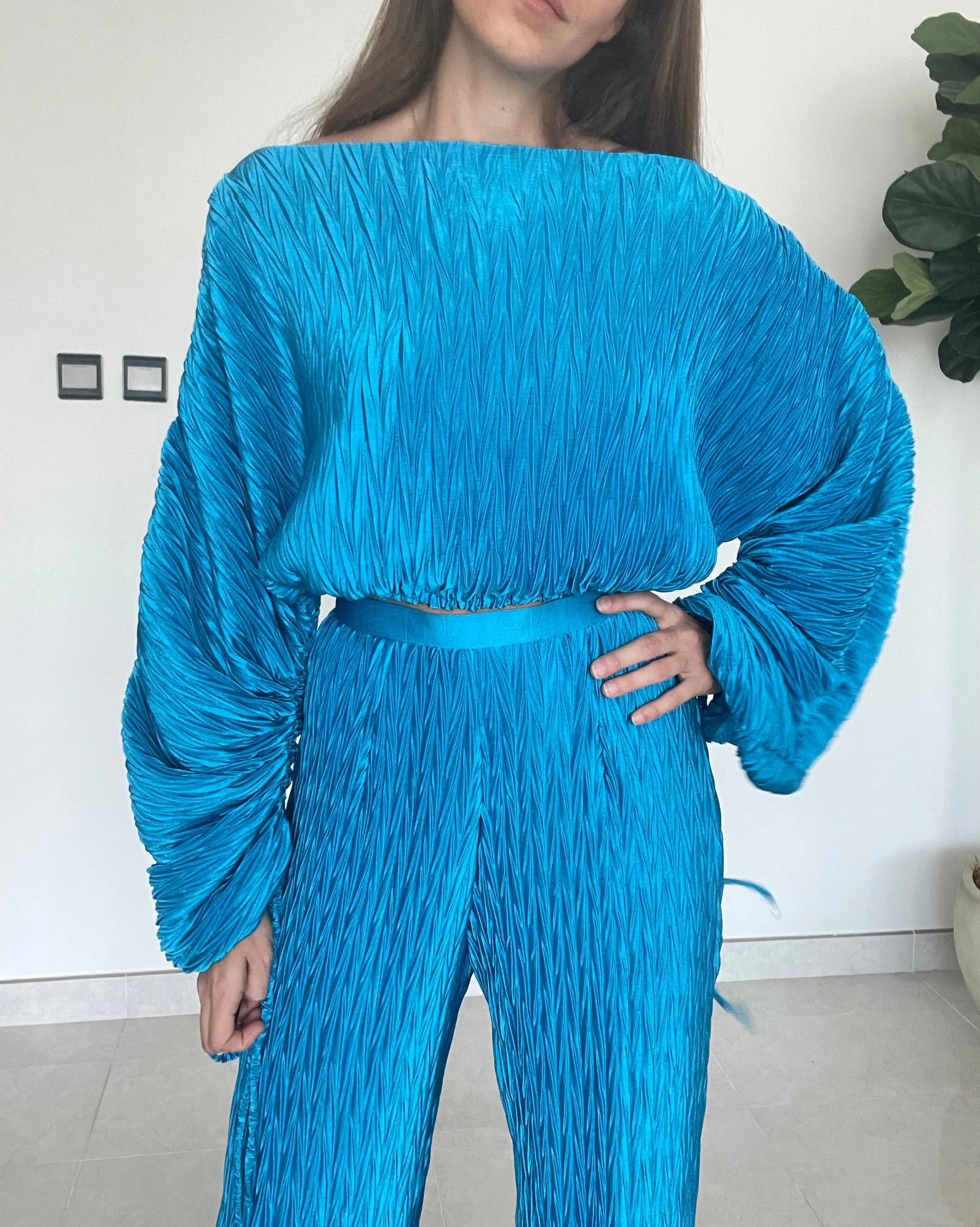 Teal pleated pants
