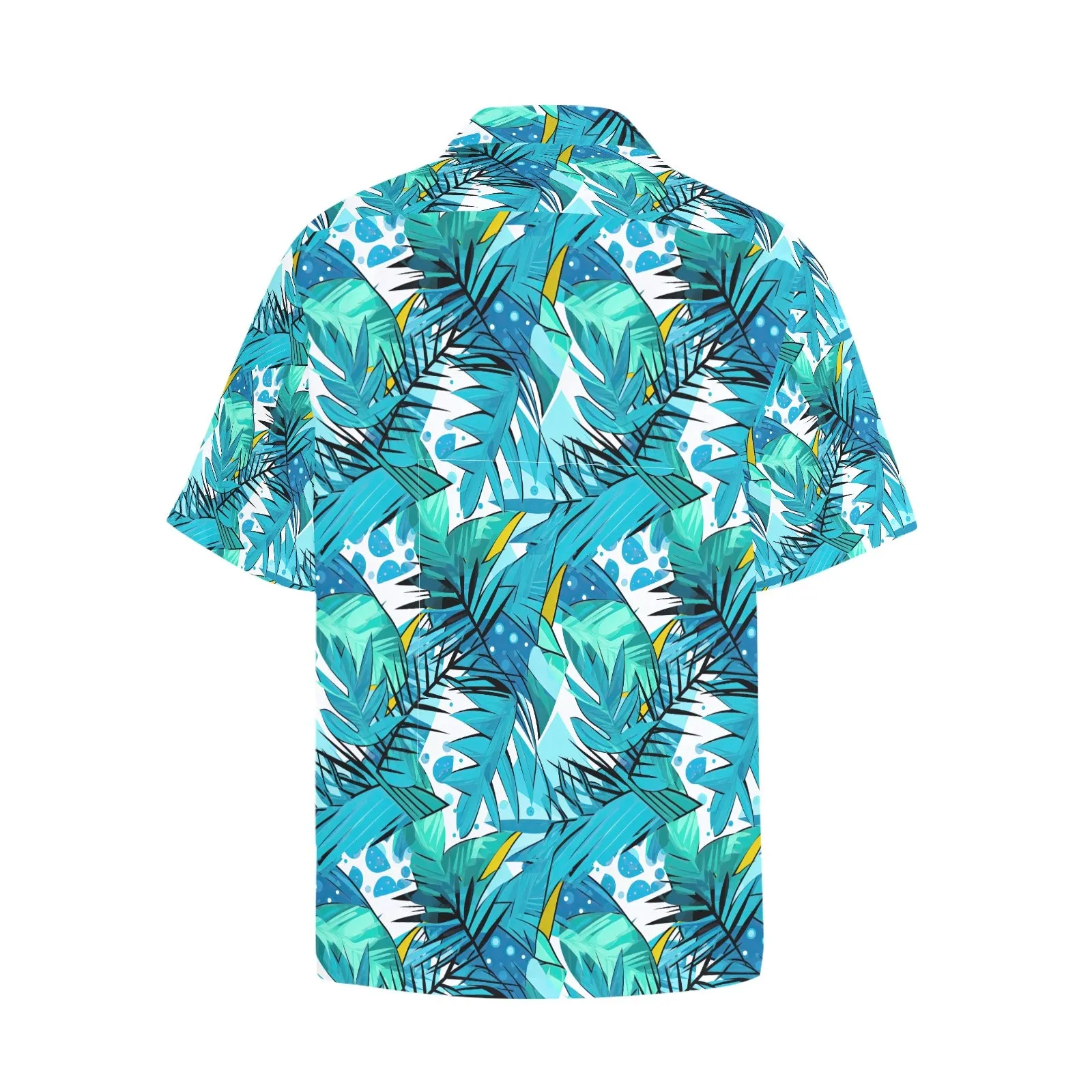 Teal Tropical Leaves Men's Hawaiian Shirt