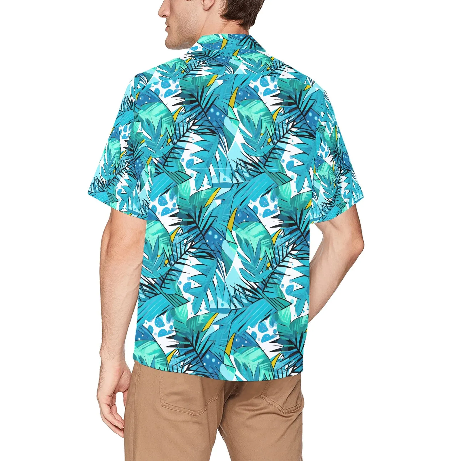 Teal Tropical Leaves Men's Hawaiian Shirt