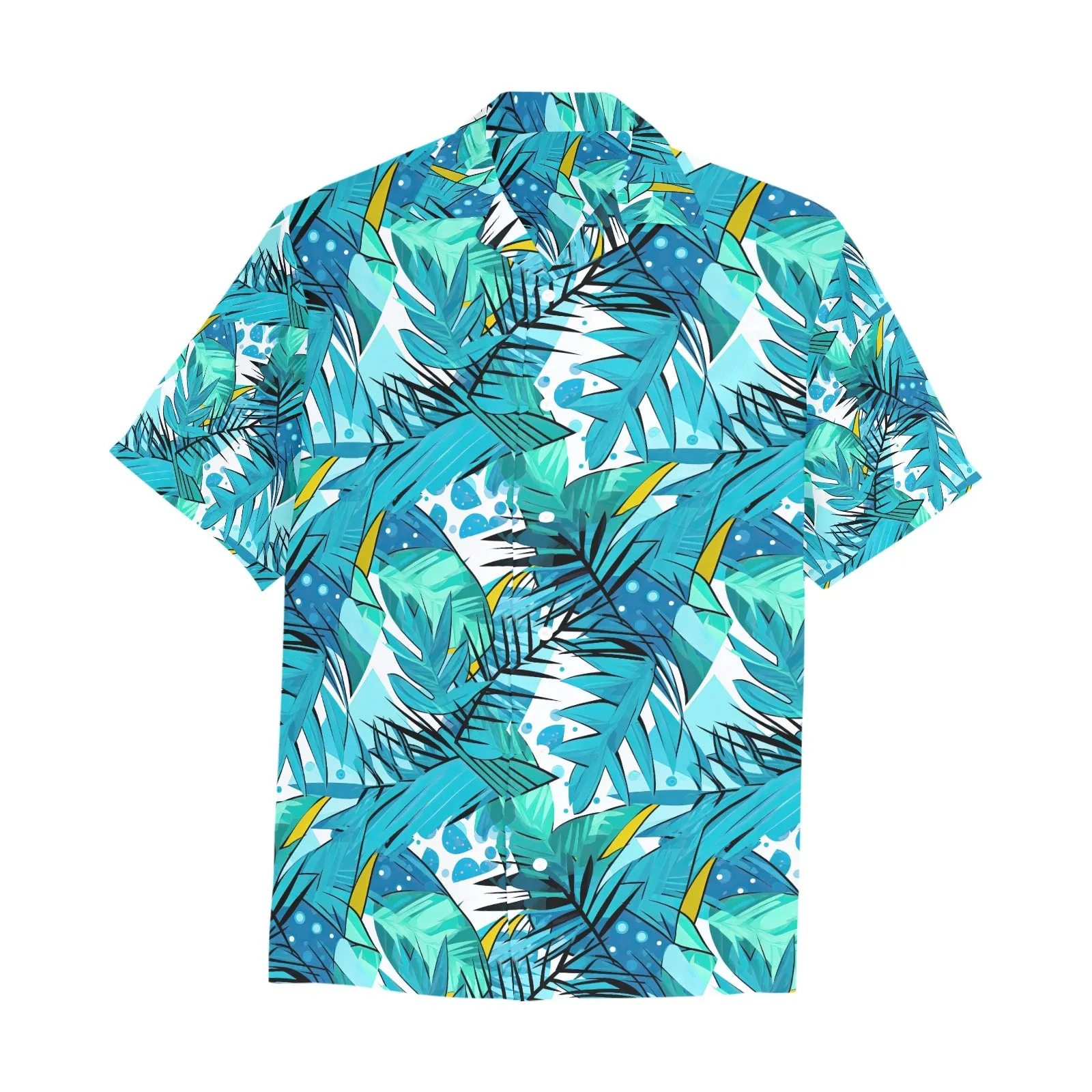 Teal Tropical Leaves Men's Hawaiian Shirt