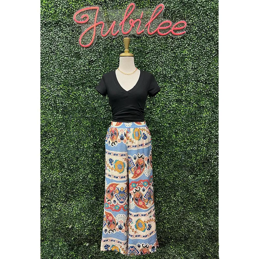 Tegan Blue Mix Wide Leg Pants