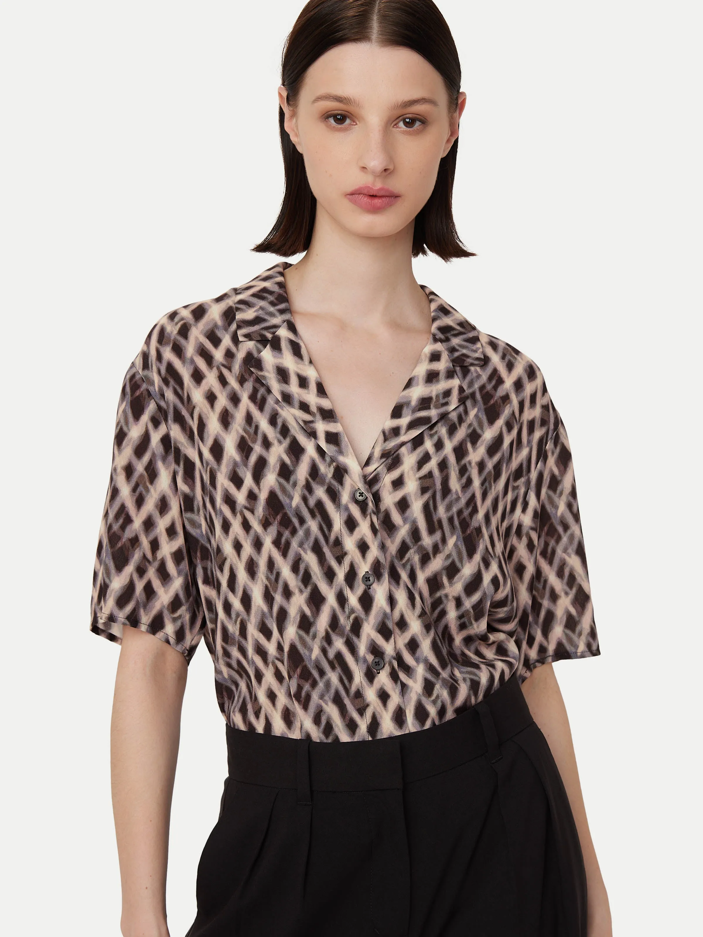 The Print Camp Collar Blouse in Dark Chocolate