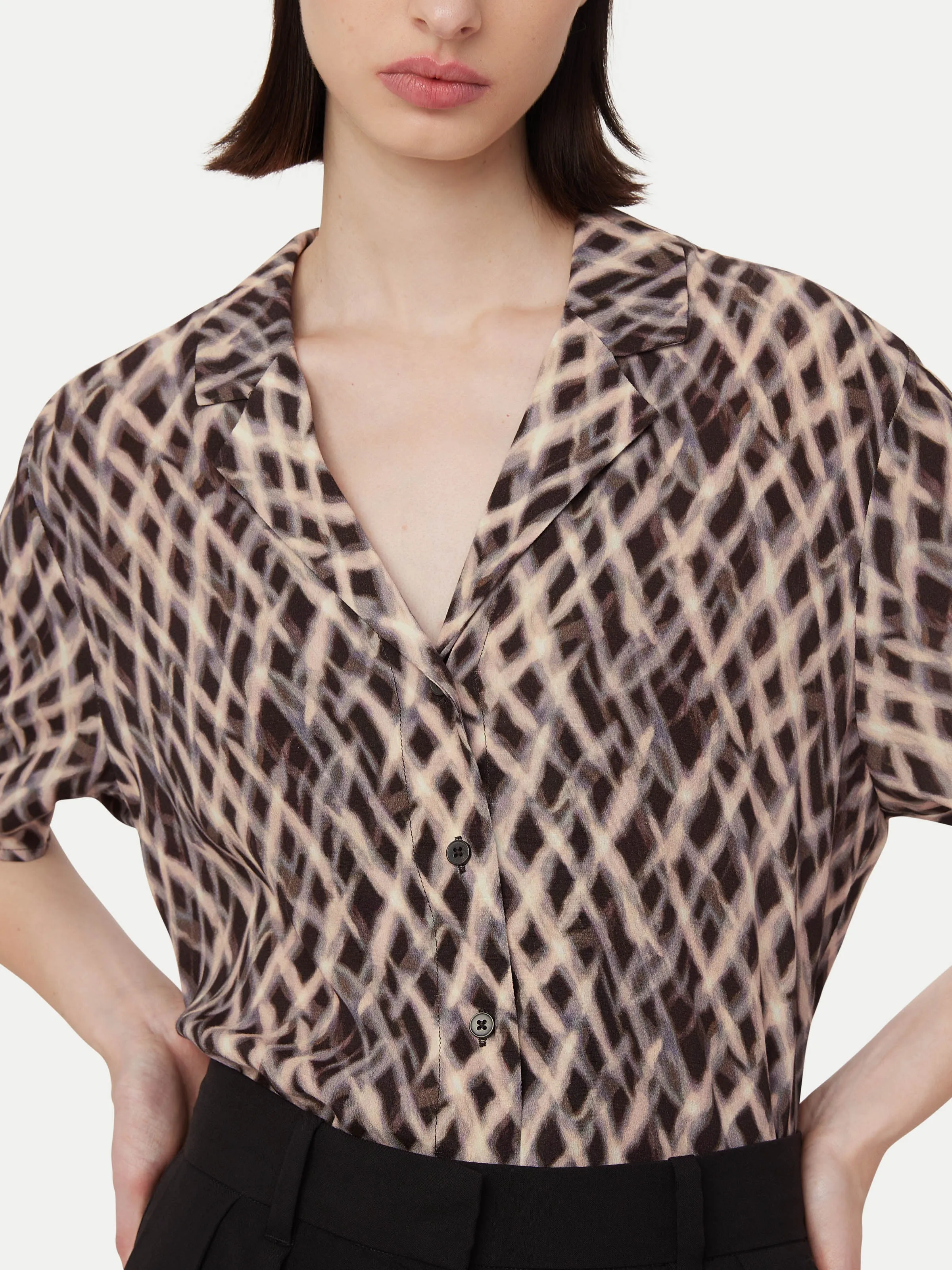 The Print Camp Collar Blouse in Dark Chocolate
