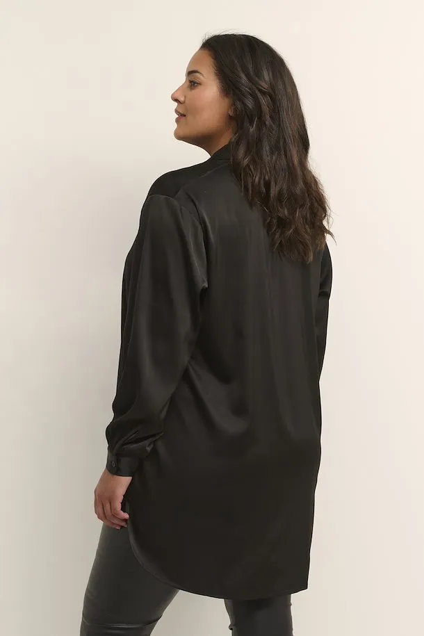 The Sasmilla Satin Shirt - Black - PLUS