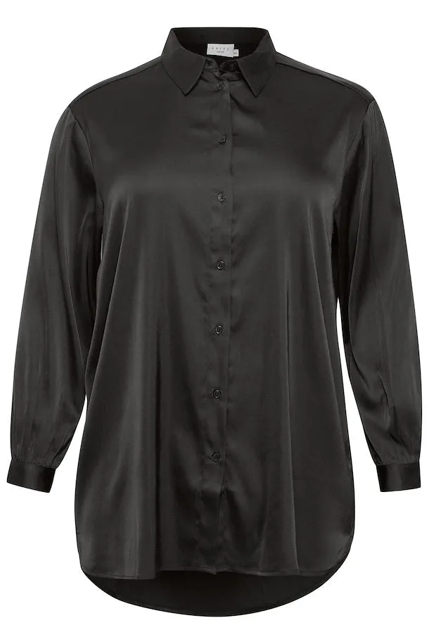 The Sasmilla Satin Shirt - Black - PLUS