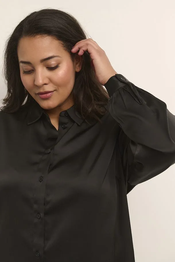 The Sasmilla Satin Shirt - Black - PLUS