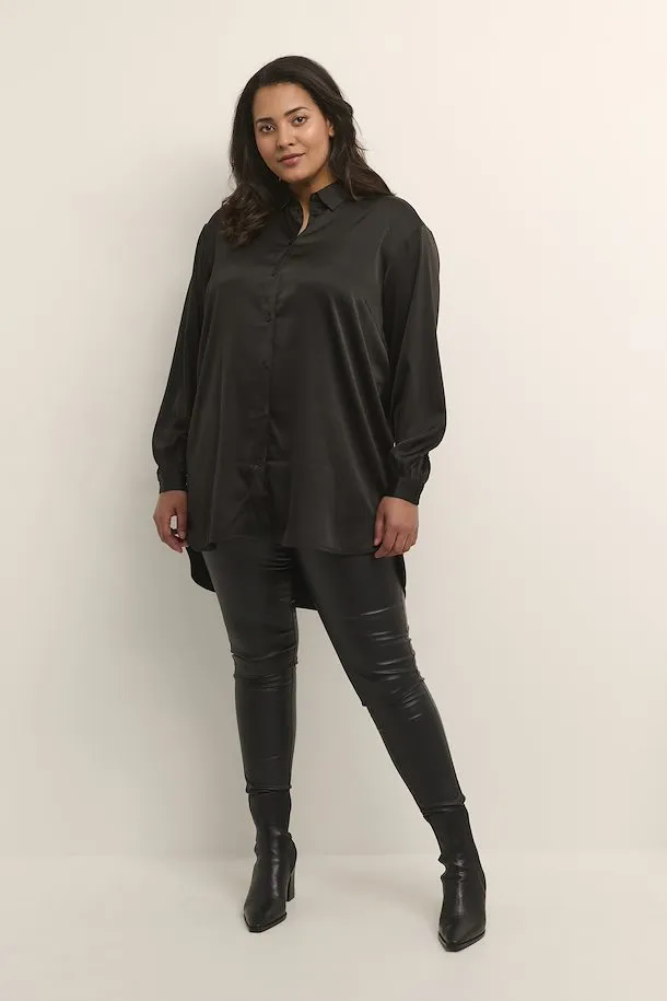 The Sasmilla Satin Shirt - Black - PLUS