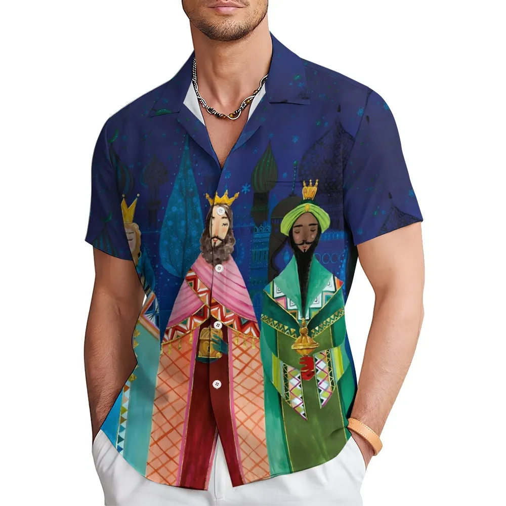 Three Kings Day Art Painting Chest Pocket Hawaiian Shirt 2411012280