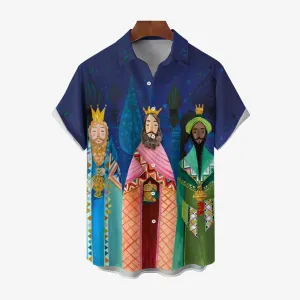 Three Kings Day Art Painting Chest Pocket Hawaiian Shirt 2411012280