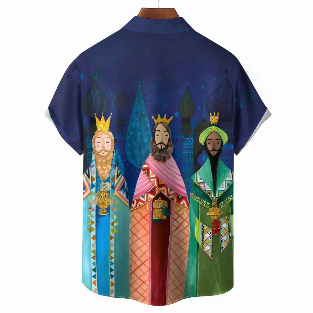 Three Kings Day Art Painting Chest Pocket Hawaiian Shirt 2411012280