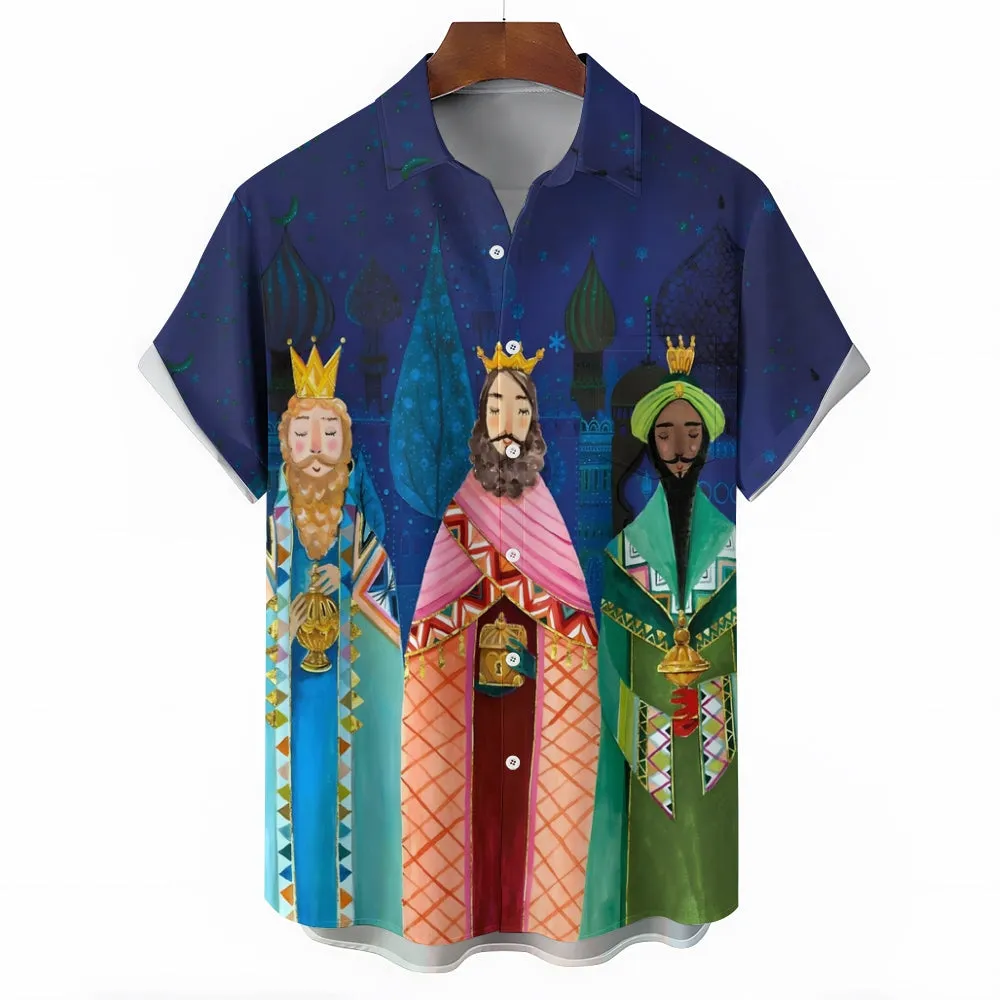 Three Kings Day Art Painting Chest Pocket Hawaiian Shirt 2411012280