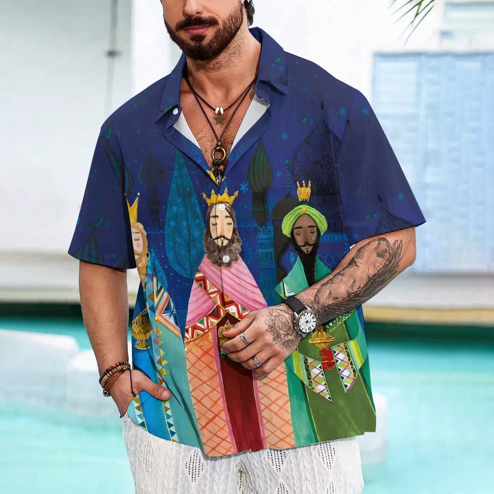 Three Kings Day Art Painting Chest Pocket Hawaiian Shirt 2411012280