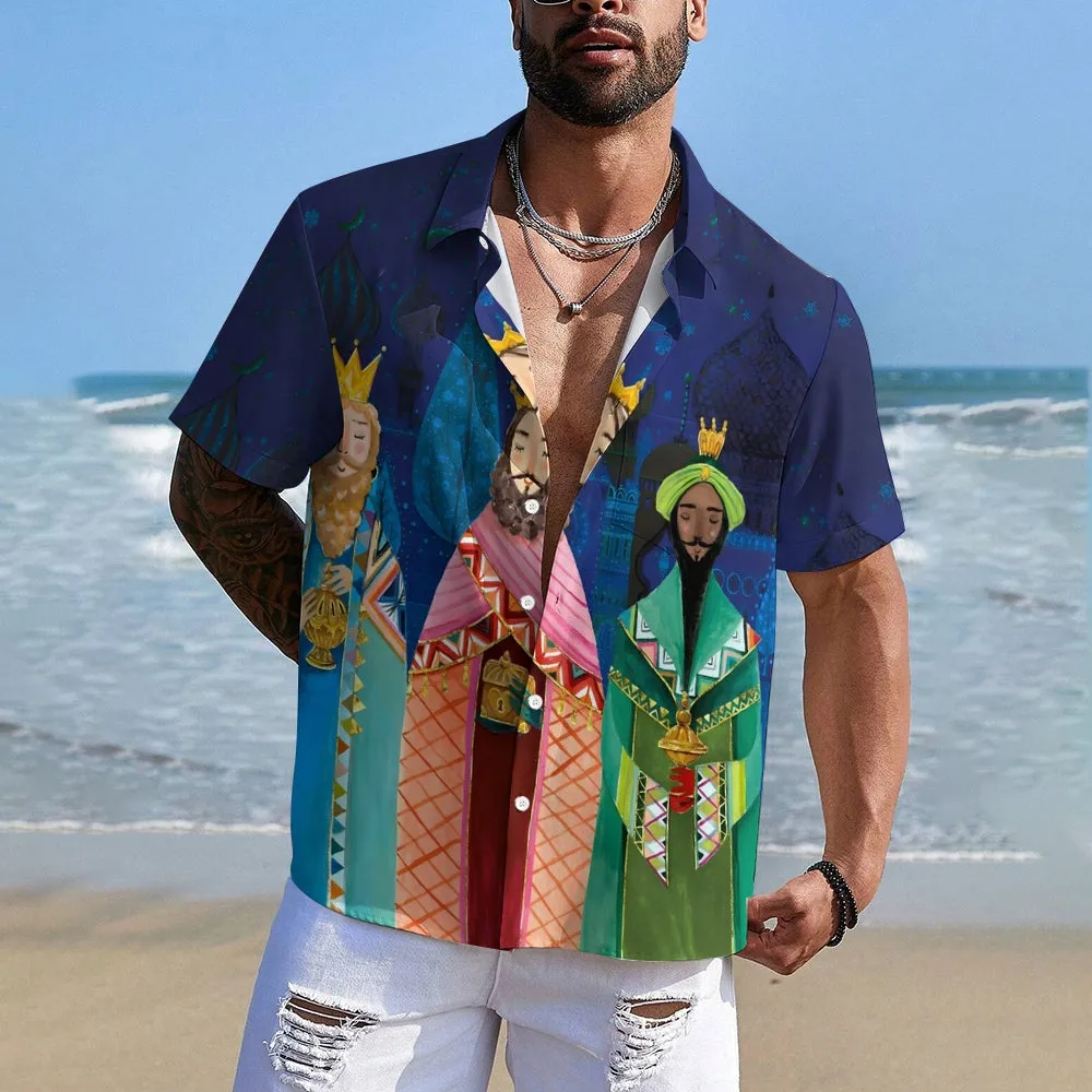 Three Kings Day Art Painting Chest Pocket Hawaiian Shirt 2411012280