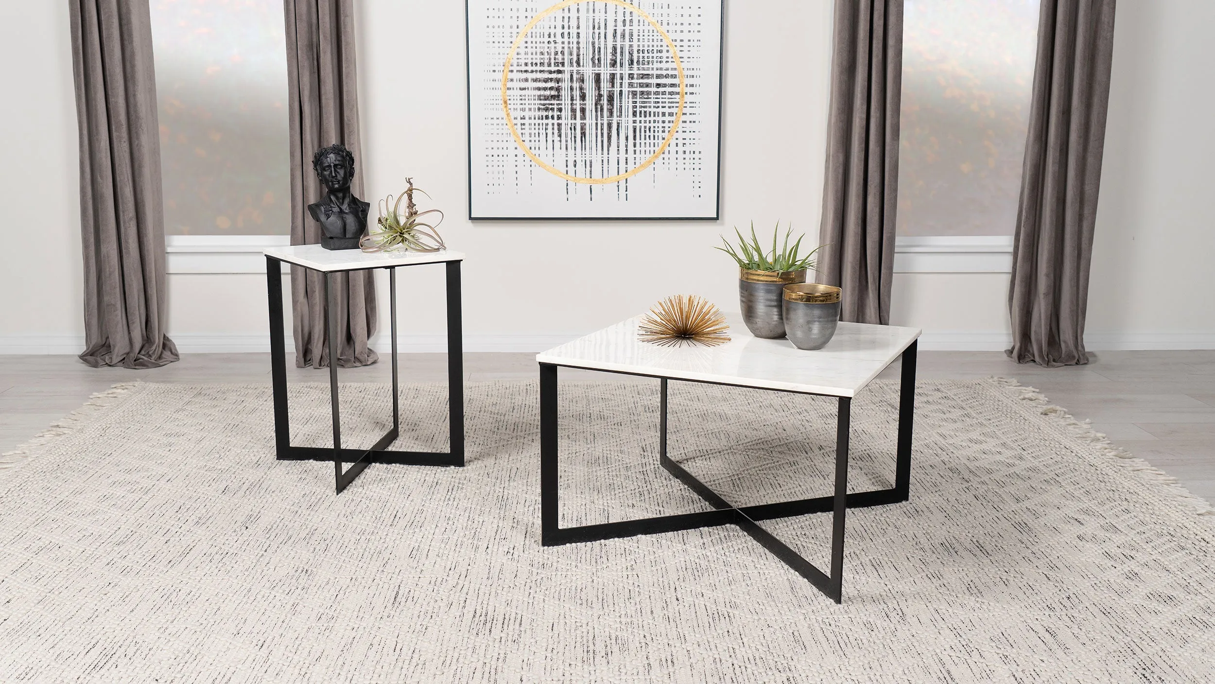 Tobin Square Marble Top End Table White and Black