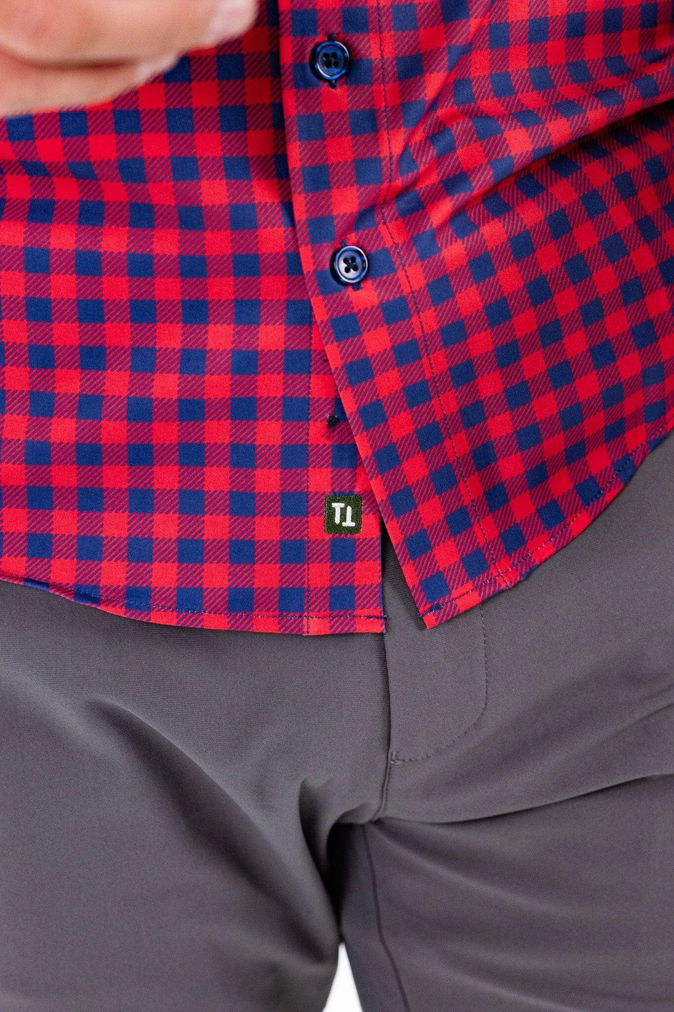 Tough Apparel - Hustle Sport Shirt - Long Sleeve - Red Navy Gingham