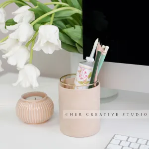 Tulips & Pencil Holder on a Desk