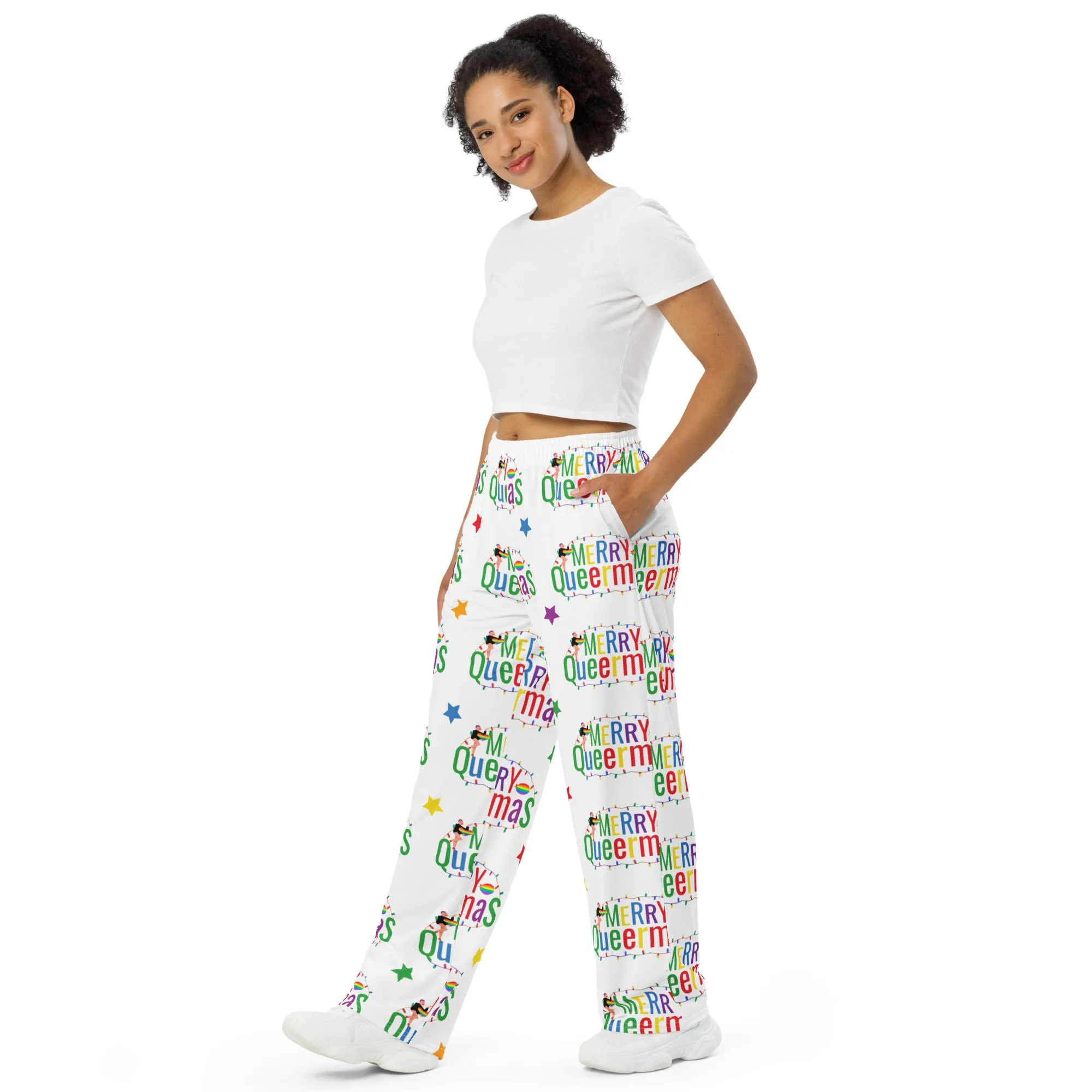 Unisex Christmas LGBTQ All Over Print Stretchy Fabric Wide Leg Pants