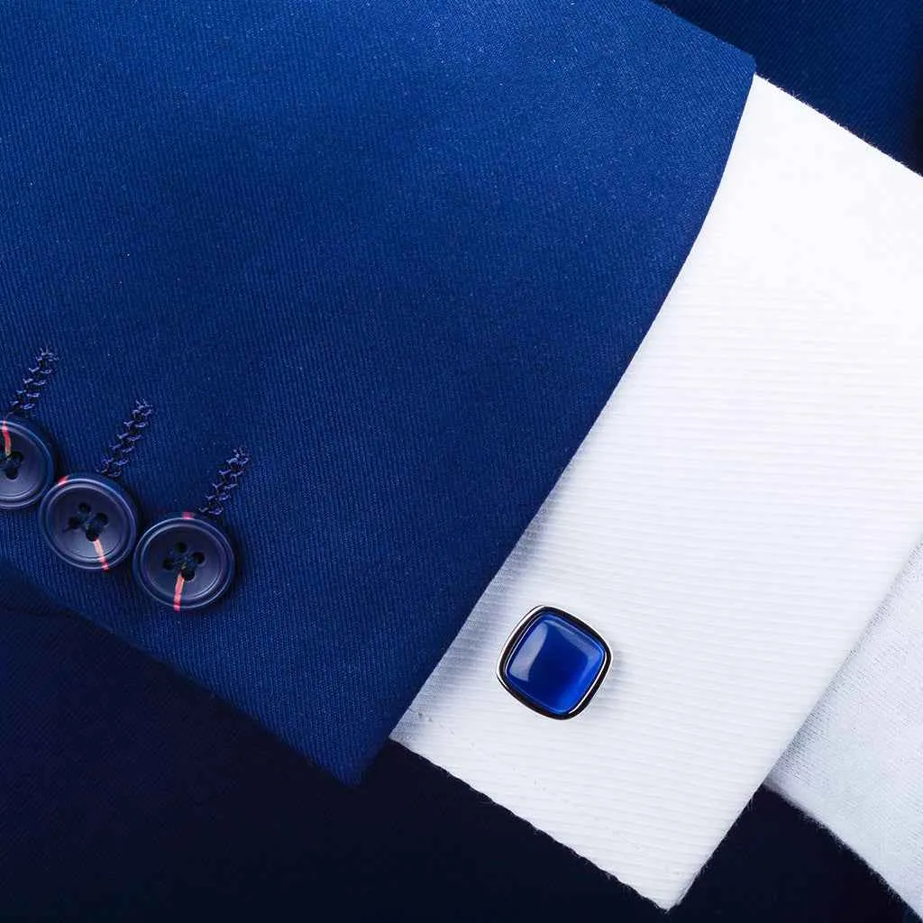 Unisex Square Blue Cat's Eye Cufflinks