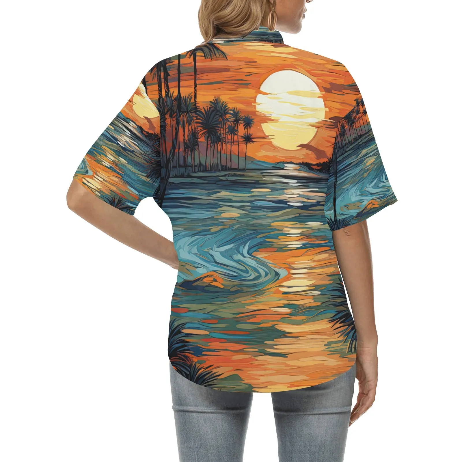 Van Gogh Tropical Sunset Hawaiian Shirt for Women