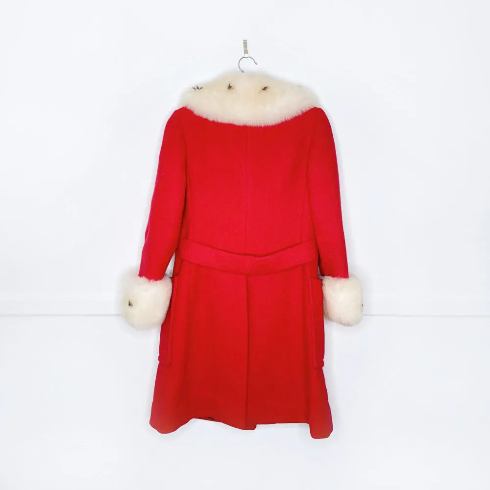 vintage 60s union made mrs. claus wool coat with sheepskin trim