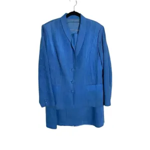 Vintage 80s Ultrasuede Blue Skirt Suit Matching Jacket Set Soft
