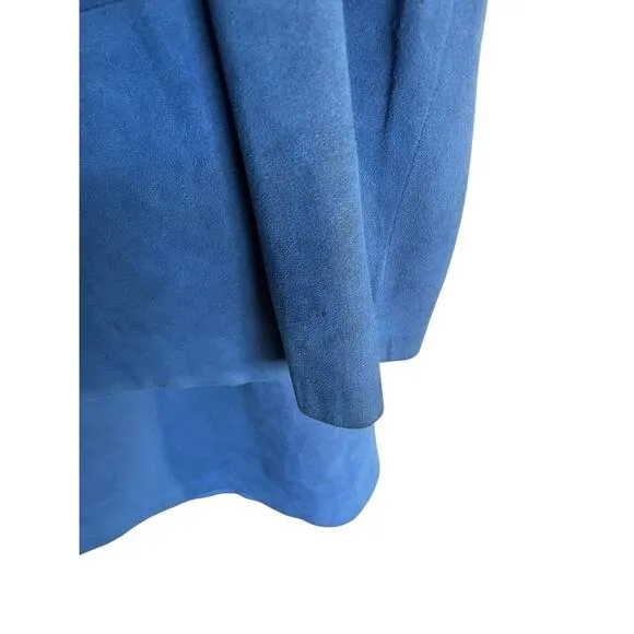Vintage 80s Ultrasuede Blue Skirt Suit Matching Jacket Set Soft