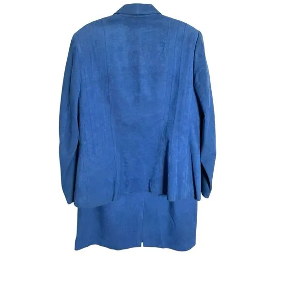 Vintage 80s Ultrasuede Blue Skirt Suit Matching Jacket Set Soft