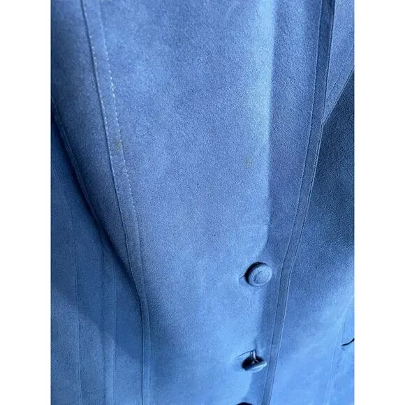 Vintage 80s Ultrasuede Blue Skirt Suit Matching Jacket Set Soft