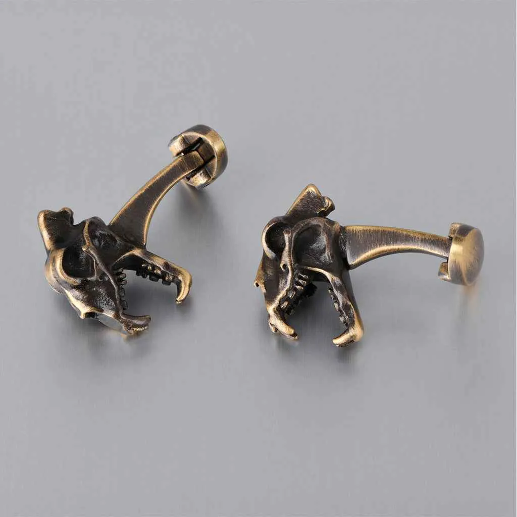 Vintage Bronze Dinosaur Skull Cufflinks for Men