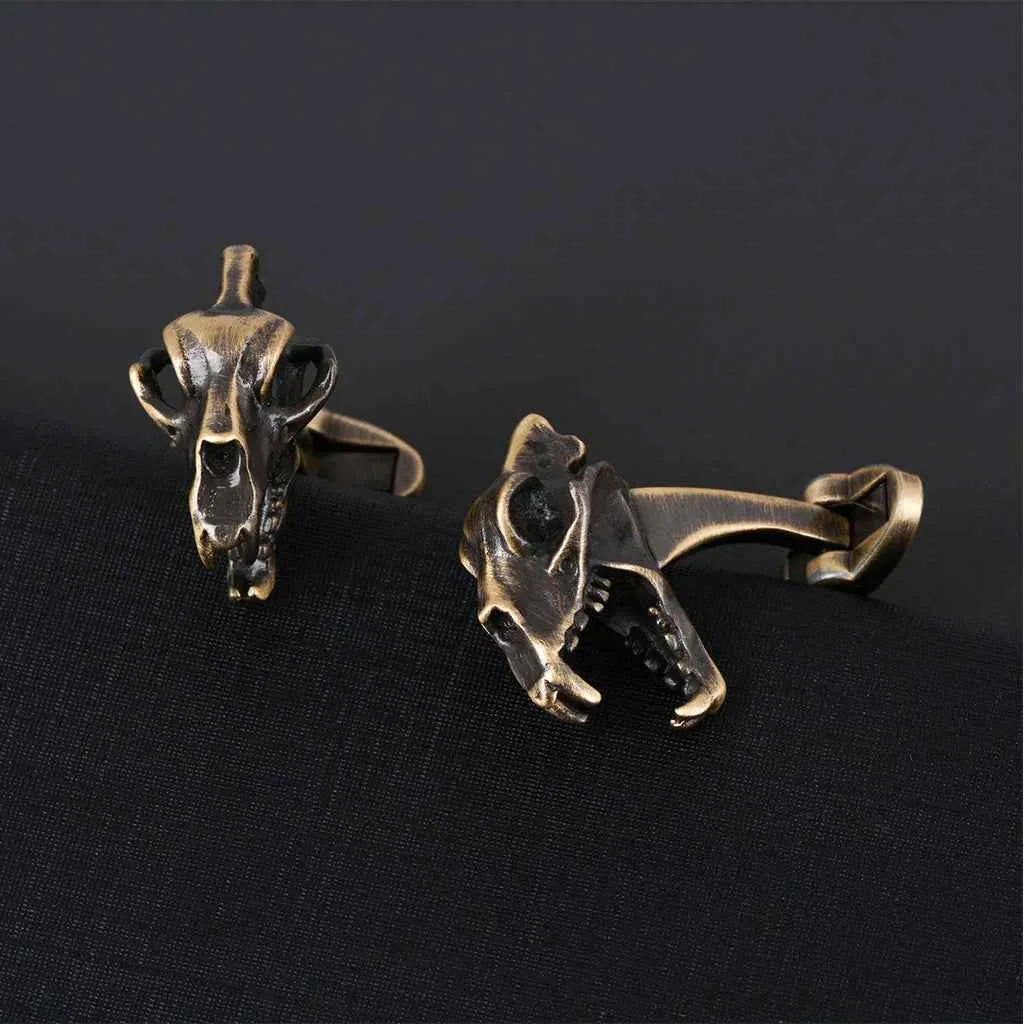 Vintage Bronze Dinosaur Skull Cufflinks for Men