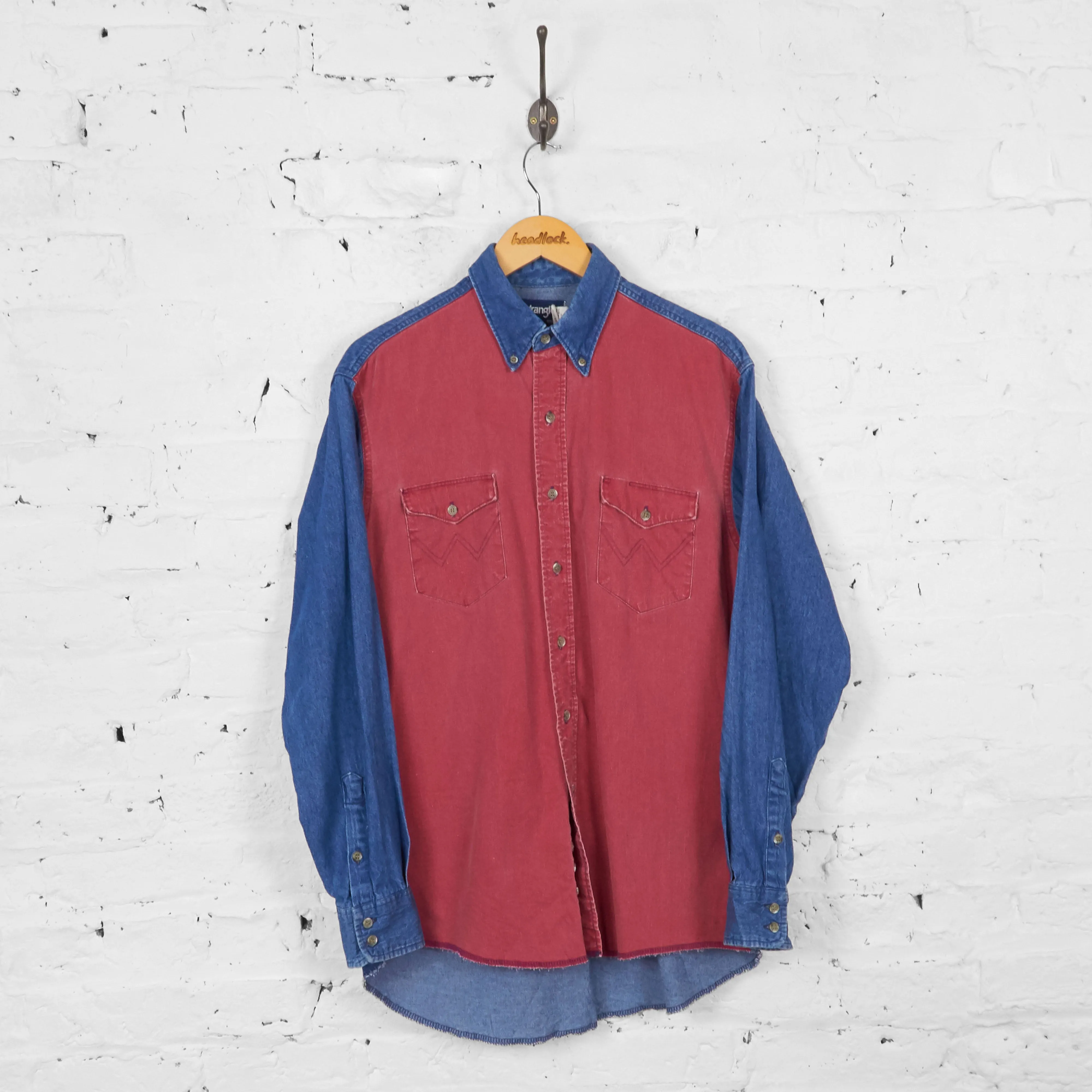 Vintage Colour Block Wrangler Shirt - Red/Blue - L