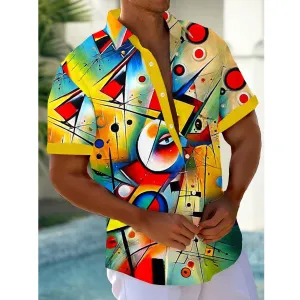 Vintage Gradient Art Graphic Men's Button Short Sleeve Shirt