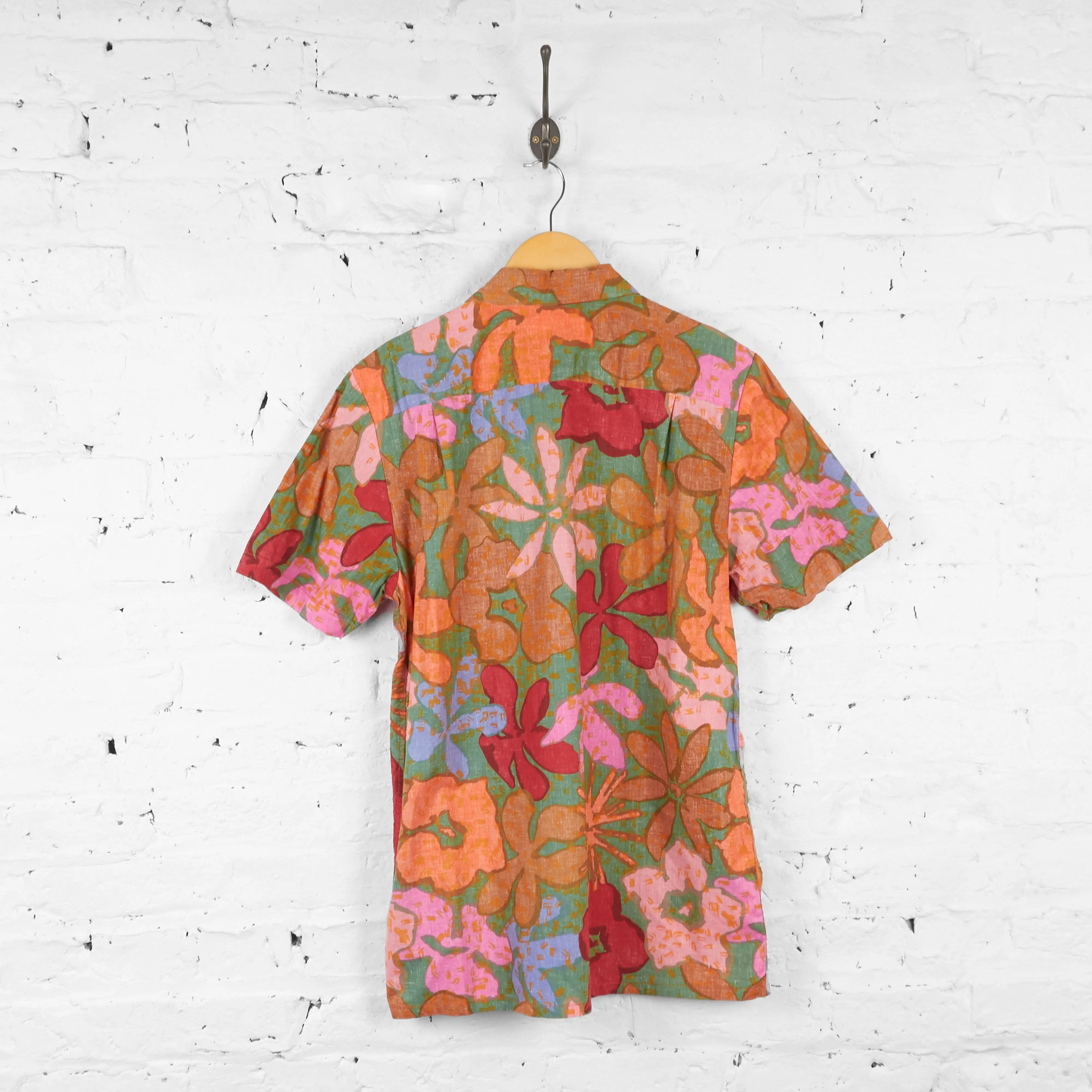 Vintage Hawaiian Floral Shirt - Orange - M