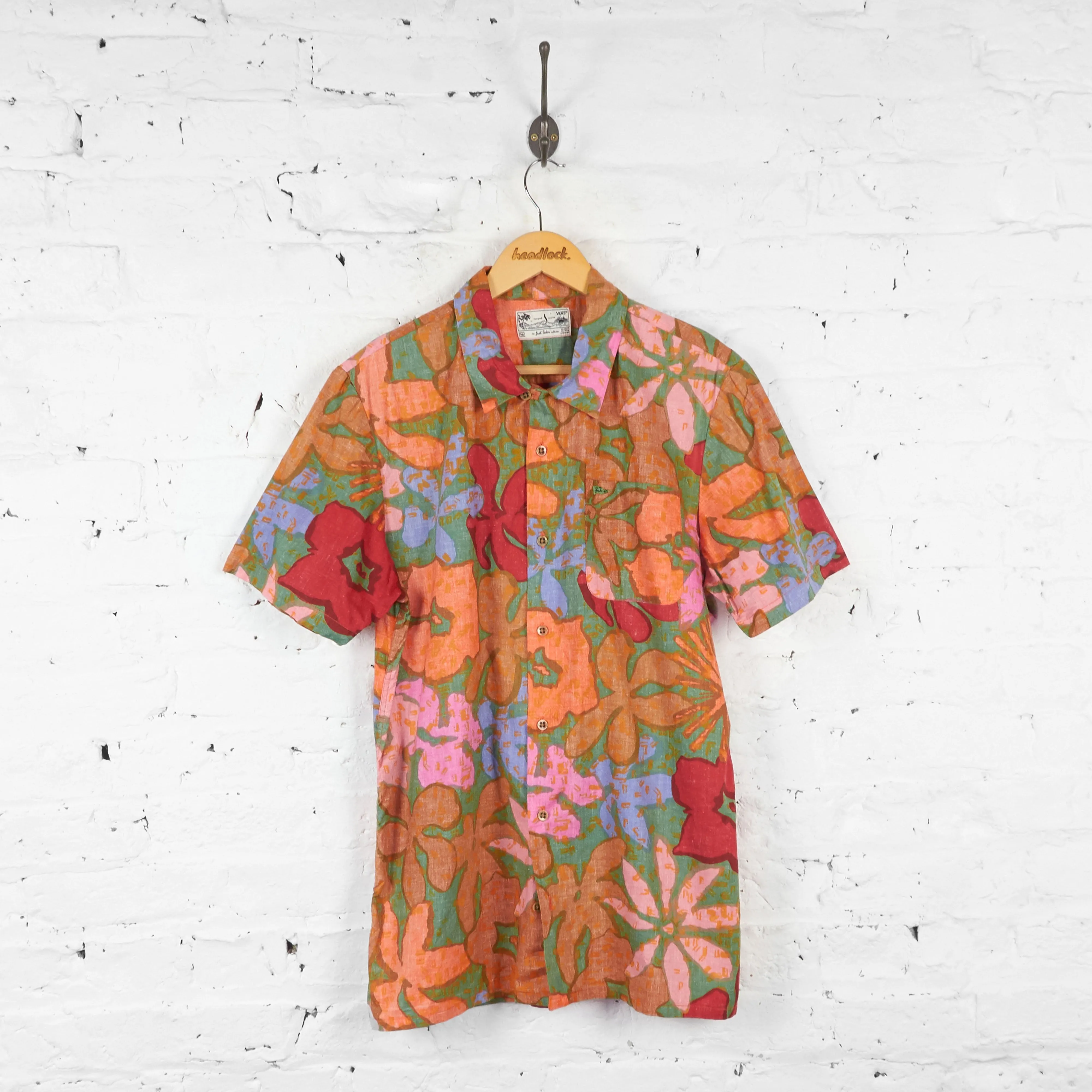 Vintage Hawaiian Floral Shirt - Orange - M