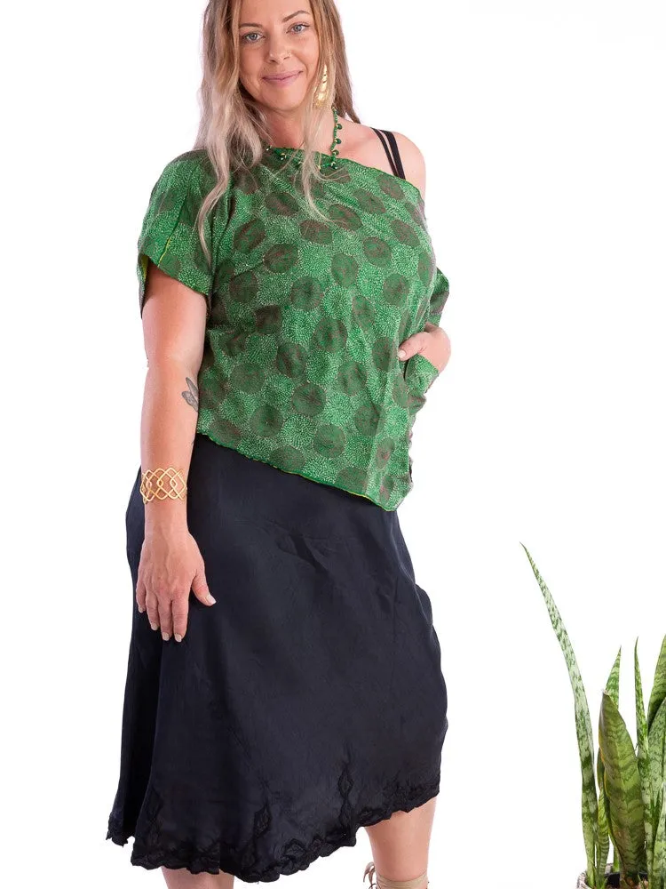 Wannabegeisha silk reversible top lime green